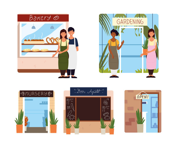 бизнес-ресторан, детские и фасадные магазины - Вектор,изображение