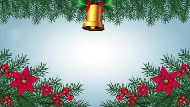 Veselé Vánoce rámeček s listy a zvonek - Záběry, video