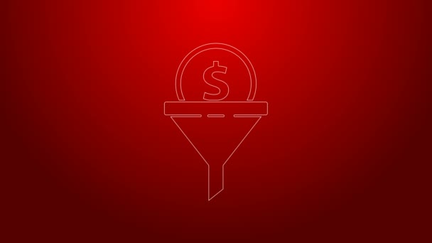 Green line Lead management icon isolated on red background. Funnel with money. Target client business concept. 4K Video motion graphic animation - Footage, Video