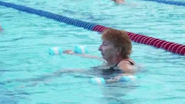 Női csoport, akik úszómedencében edzenek vízi tornát. - Felvétel, videó