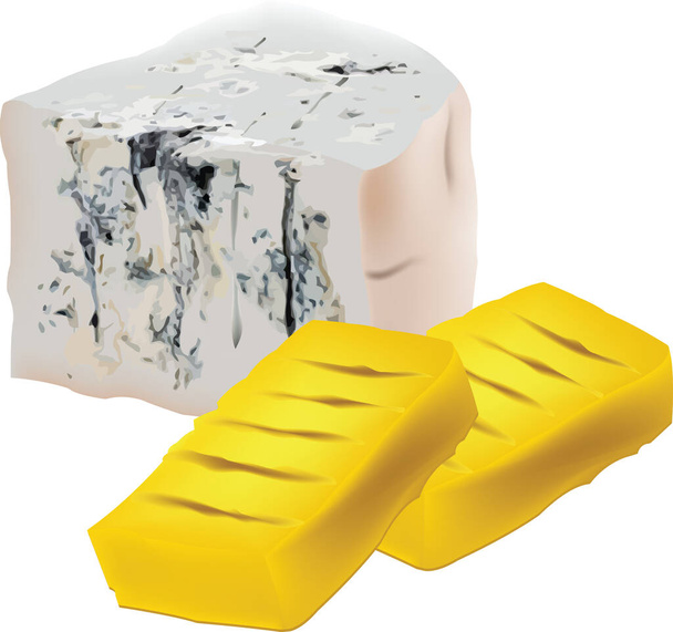 queijo gorgonzola queijo verde com polenta polenta - Vetor, Imagem