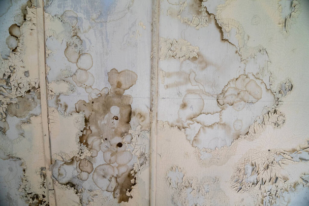 Pittura sbucciante danneggiata con macchie d'acqua e ruggine sulla parete, utile per sfondi - Foto, immagini