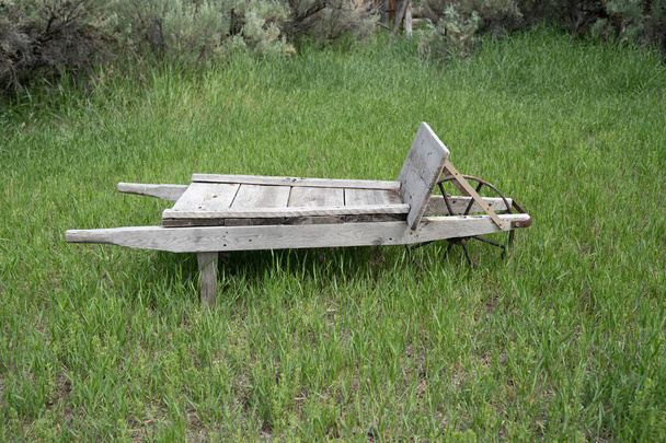 Old fashioned wheelbarrow sitting on the grass - Photo, Image