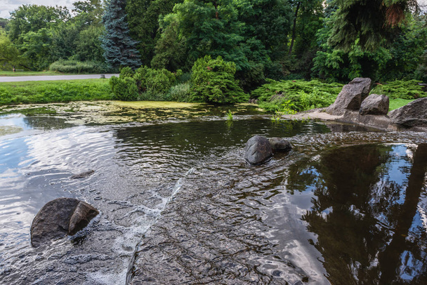 Einer der Teiche im Skaryszewski-Park - monumentaler Park im Bezirk Praga Poludnie in Warschau, der Hauptstadt Polens - Foto, Bild