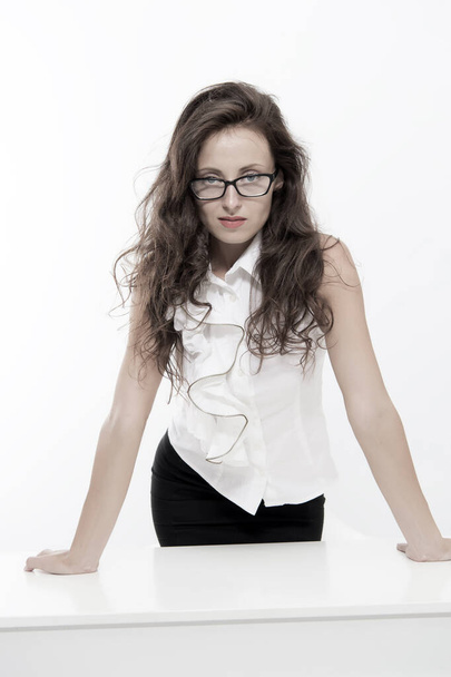 Office staff concept. Business education. Ambitious female. Strict and serious. Woman eyeglasses attractive teacher. Business lady attractive secretary. Business academy. Business coach speaker - Foto, Imagen
