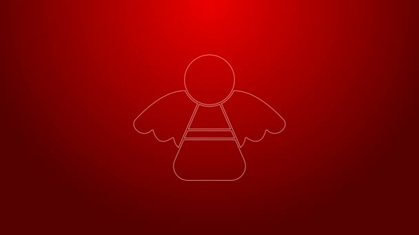 Green line Christmas angel icon isolated on red background. 4K Video motion graphic animation - Footage, Video