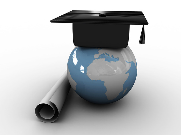 Master's cap for graduates in the globe. 3D - Photo, Image