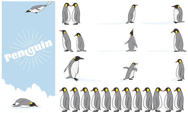 Császár pingvin illusztráció készlet fehér fő vonal - Vektor, kép