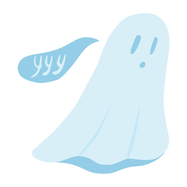 Fantasma con bolla parlare isolato su sfondo bianco. Cartone animato spirito carino in stile doodle vettoriale illustrazione. - Vettoriali, immagini