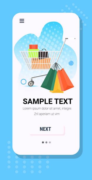 trolley cart full of shopping bags black friday big sale promotion discount concept - Vektor, obrázek