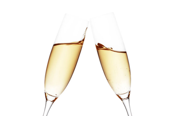 シャンパンのグラスとスプラッシュ、お祝いのテーマのコンセプト - 写真・画像