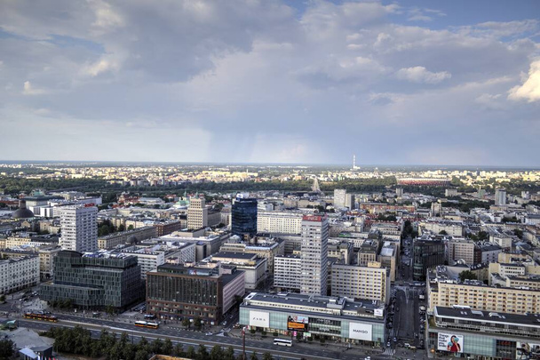Warszawa skyscrapers aerial view, Poland - 写真・画像