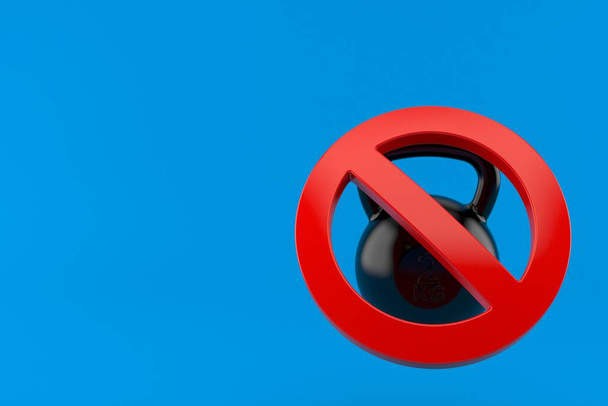 Kettlebell με απαγορευμένο σύμβολο απομονώνονται σε μπλε φόντο. 3D εικονογράφηση - Φωτογραφία, εικόνα