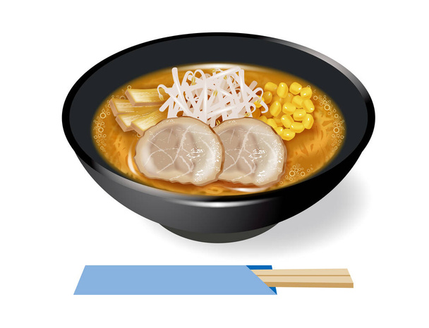 A miso ramen illusztrációja. A Miso ramen szójabab ízesítésű ramen. Kínai tészta levesben.. - Fotó, kép