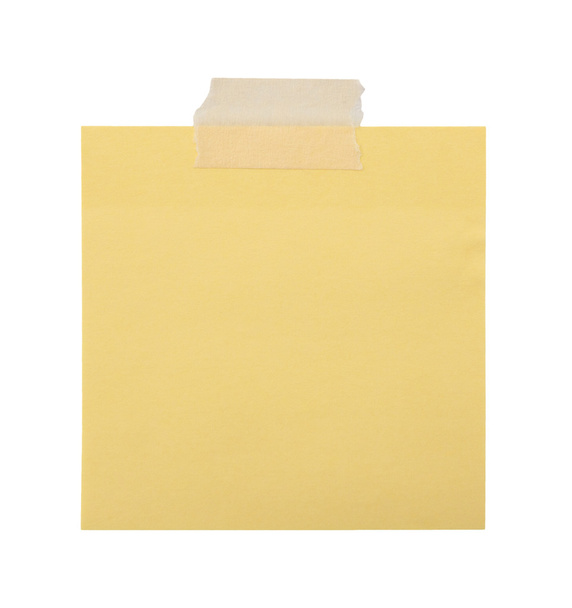 Primer plano de un papel de nota amarillo sobre fondo blanco
  - Foto, Imagen