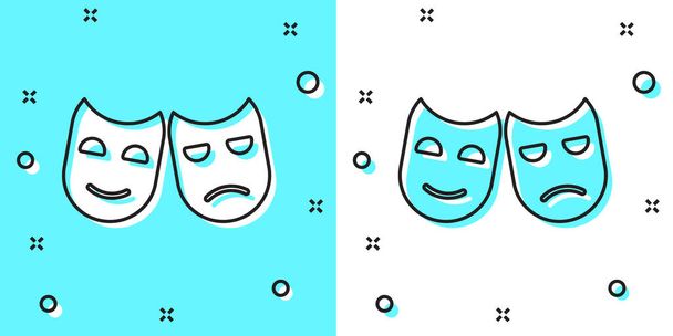 Black line Comedy and tragedy theatrical masks icon isolated on green and white background. Random dynamic shapes. Vector Illustration. - Vector, Image