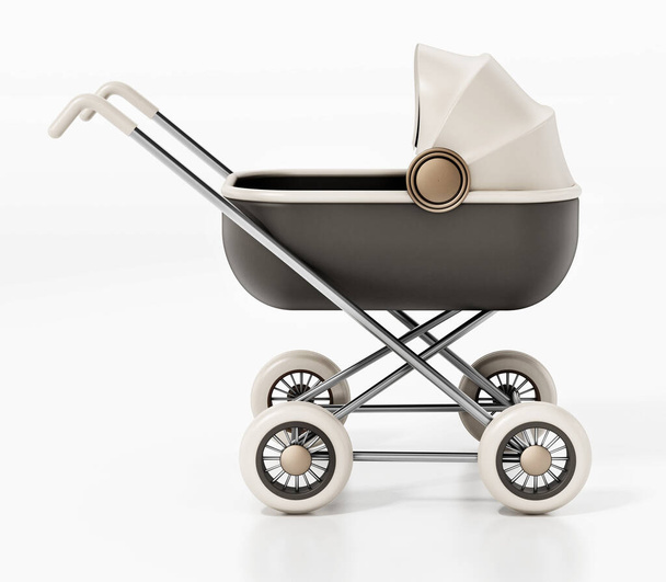 Retro baby stroller isolated on white background. 3D illustration. - Foto, Imagen