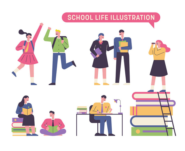 Various school life. flat design style minimal vector illustration. - Vector, afbeelding