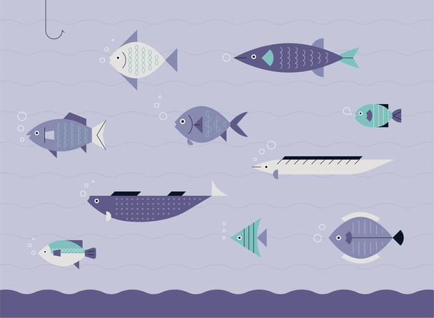 Fisch im Meer. flaches Design minimale Vektorillustration. - Vektor, Bild