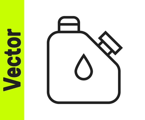Ligne noire Boîte pour liquides inflammables icône isolée sur fond blanc. Pétrole ou biocarburant, produits chimiques explosifs, substances dangereuses. Vecteur. - Vecteur, image
