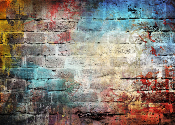 Graffiti bakstenen muur, kleurrijke achtergrond - Foto, afbeelding