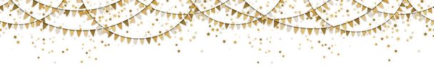 EPS 10 illustrazione vettoriale di ghirlande color oro senza cuciture e coriandoli di stelle su sfondo bianco per l'utilizzo del Sylvester party o del modello di carnevale - Vettoriali, immagini