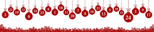 висячі різдвяні подарунки червоного кольору з номерами від 1 до 24 показують календар пригод для різдвяних і зимових концепцій панорамного стилю
 - Вектор, зображення