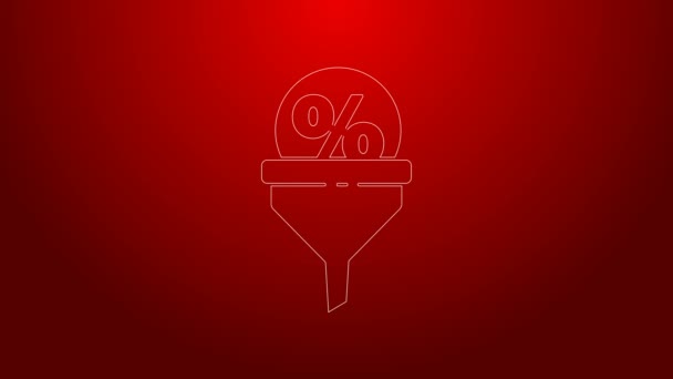 Green line Lead management icon isolated on red background. Funnel with discount percent. Target client business concept. 4K Video motion graphic animation - Footage, Video