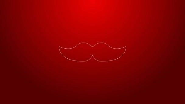 Ligne verte icône moustache isolé sur fond rouge. Symbole du coiffeur. Coiffure faciale. Animation graphique de mouvement vidéo 4K - Séquence, vidéo
