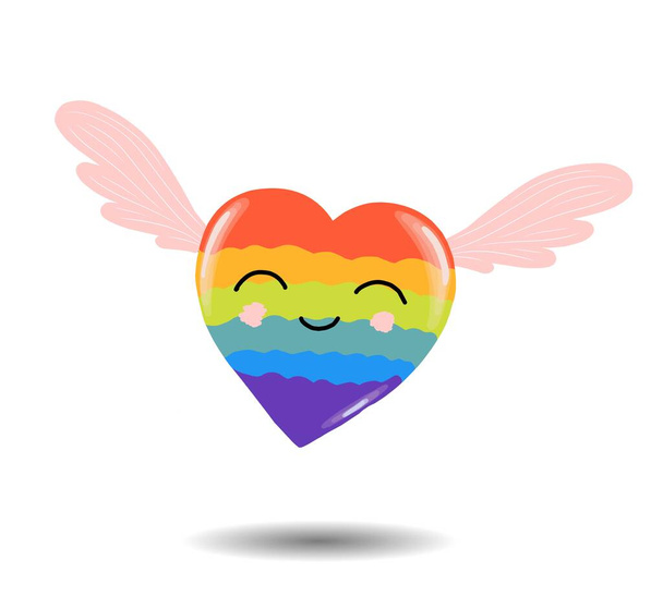 Orgulho Gay. Conceito LGBT. Desenhos animados vetor ilustração colorida. Dia dos Namorados. Coração de arco-íris. Lésbicas, gays, bissexuais, transexuais. Conceito de amor arco-íris. Ilustração vetorial - Vetor, Imagem