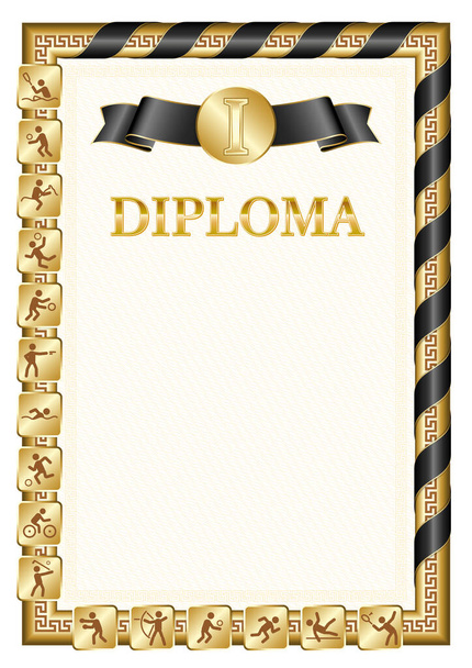 Bir spor müsabakasında birincilik için dikey diploma, Yeni Zelanda bayrağı renginde bir kurdele ile altın rengi. Vektör resmi. - Vektör, Görsel