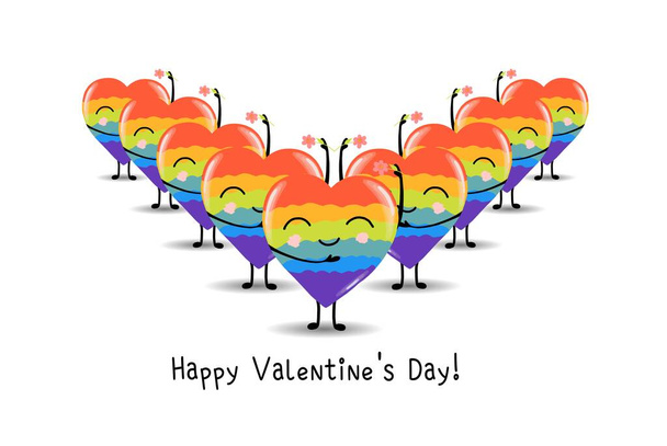 Homoylpeys. LGBT-käsite. Sarjakuva vektori värikäs kuva. Ystävänpäivä. Sateenkaarisydän. Lesbo-homo-biseksuaali-transsukupuolinen. Rainbow Love konsepti. Vektoriesimerkki - Vektori, kuva