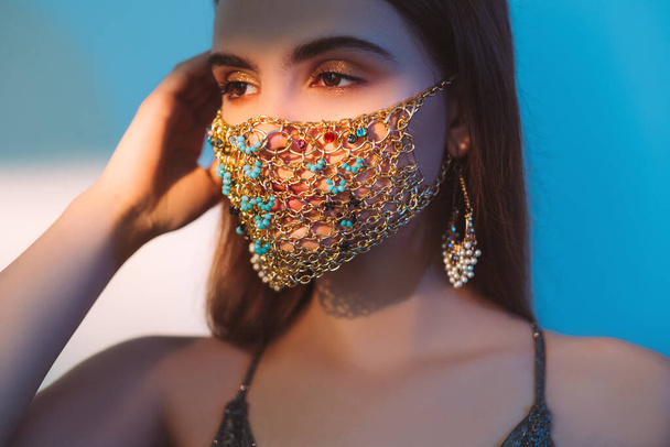 pandemic jewelry covid-19 trend glamour woman mask - Fotó, kép