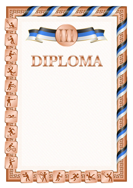 Vertical diploma for third place in a sports competition, bronze color with a ribbon the color of the flag of Ireland. Vector image. - Vector, Image