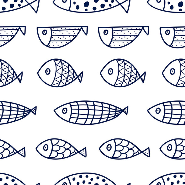 Blue fish. Vector seamless pattern. - Vektör, Görsel
