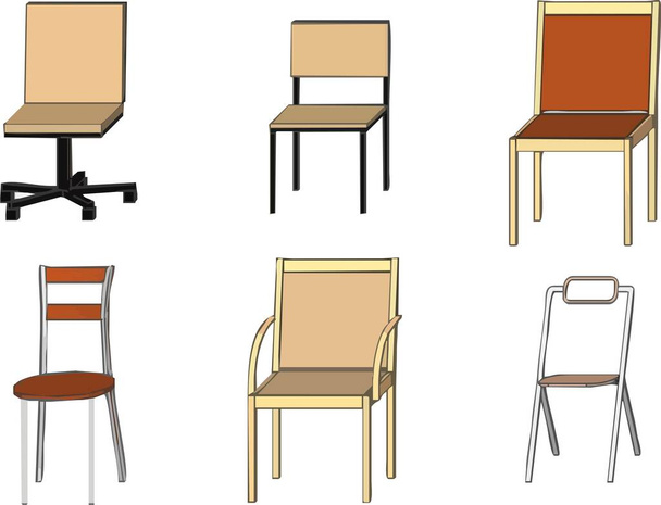 Vektorové kreslení židlí, stoliček. Vnitřní prvky. - Vektor, obrázek