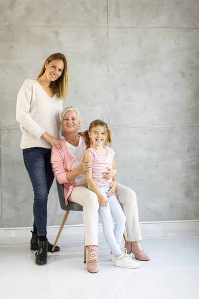 Mulher sênior, mulher adulta e menina bonito, três gerações em casa - Foto, Imagem