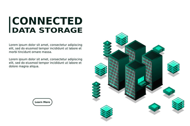Data center, cloud database, Concept of big data processing center, hosting server or data center room concept. vector illustration - Vektor, obrázek