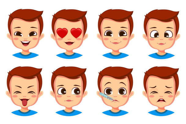 Симпатичный мальчик набор выражения лица - Вектор,изображение
