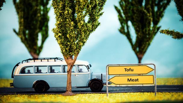 Вулиця знак напрям шлях до тофу проти м'яса - Фото, зображення