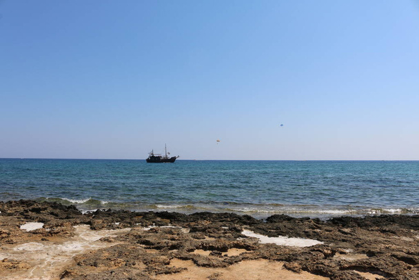 black ship on the Mediterranean sea Cyprus - Photo, Image