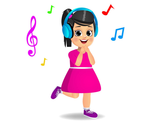 cute girl kid listening to music - Vector, Image
