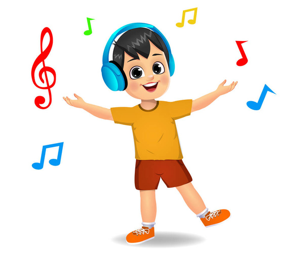 cute boy kid listening to music - Vector, Image