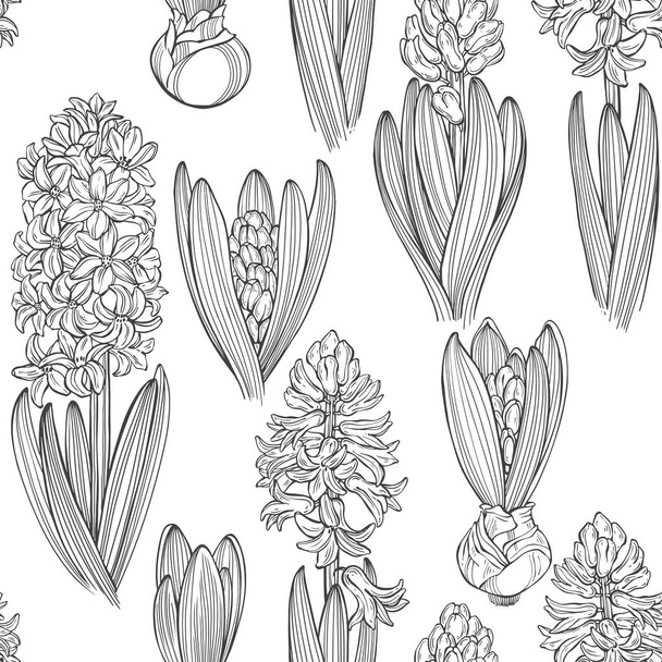  Hyacinths. Floral endless background. Hand-drawn spring vector illustration. - Vector, imagen