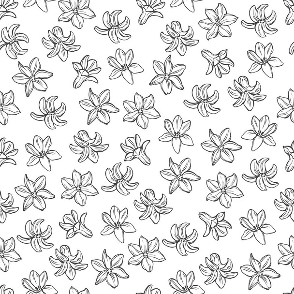 Flowers. Floral endless background. Hand-drawn spring vector illustration. Black and white.Outline. - ベクター画像