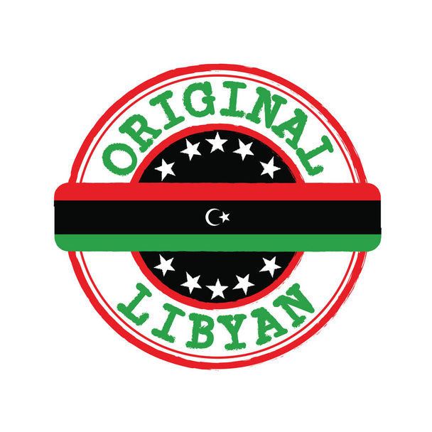 Vektorstempel des Originallogos mit libyschem Text und Bindung in der Mitte mit Nationalflagge. Grunge Rubber Texture Stempel von Original aus Libyen. - Vektor, Bild