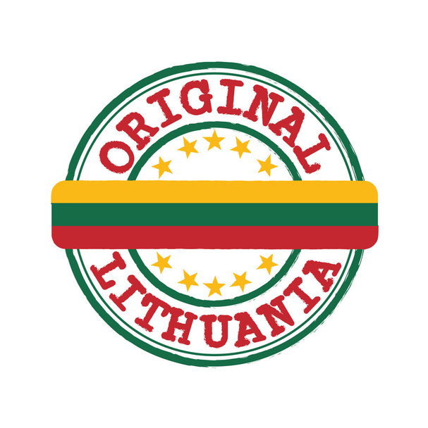 Vector Sello del logo original con texto Lituania y empate en el medio con bandera nacional. Grunge Rubber Texture Sello de Original de Lituania. - Vector, imagen