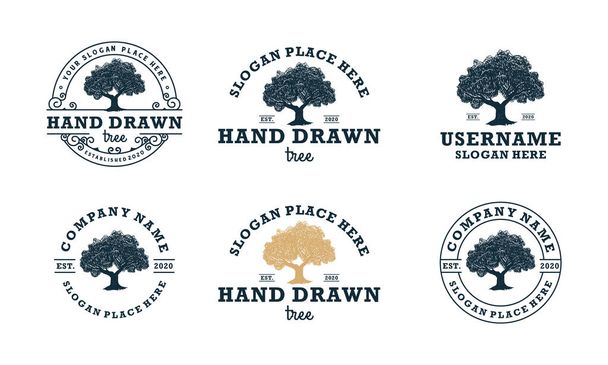 ζωγραφισμένο στο χέρι σκιερό αφηρημένο σήμα δέντρο, σύμβολο ή λογότυπο πρότυπο σχεδιασμού - Διάνυσμα, εικόνα