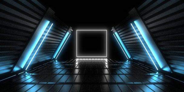 Fondo abstracto 3D con luces de neón. construcción de túnel de neón .space. ilustración 3d - Foto, Imagen