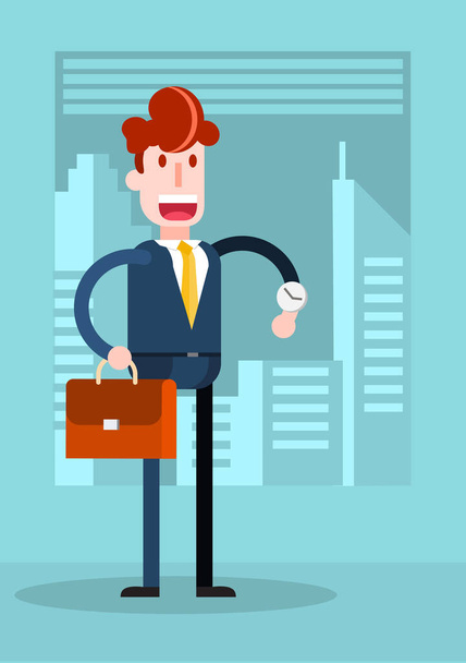 Flat Businessman Waiting in the Office. Isolated Flat Vector Illustration - Vector, Imagen